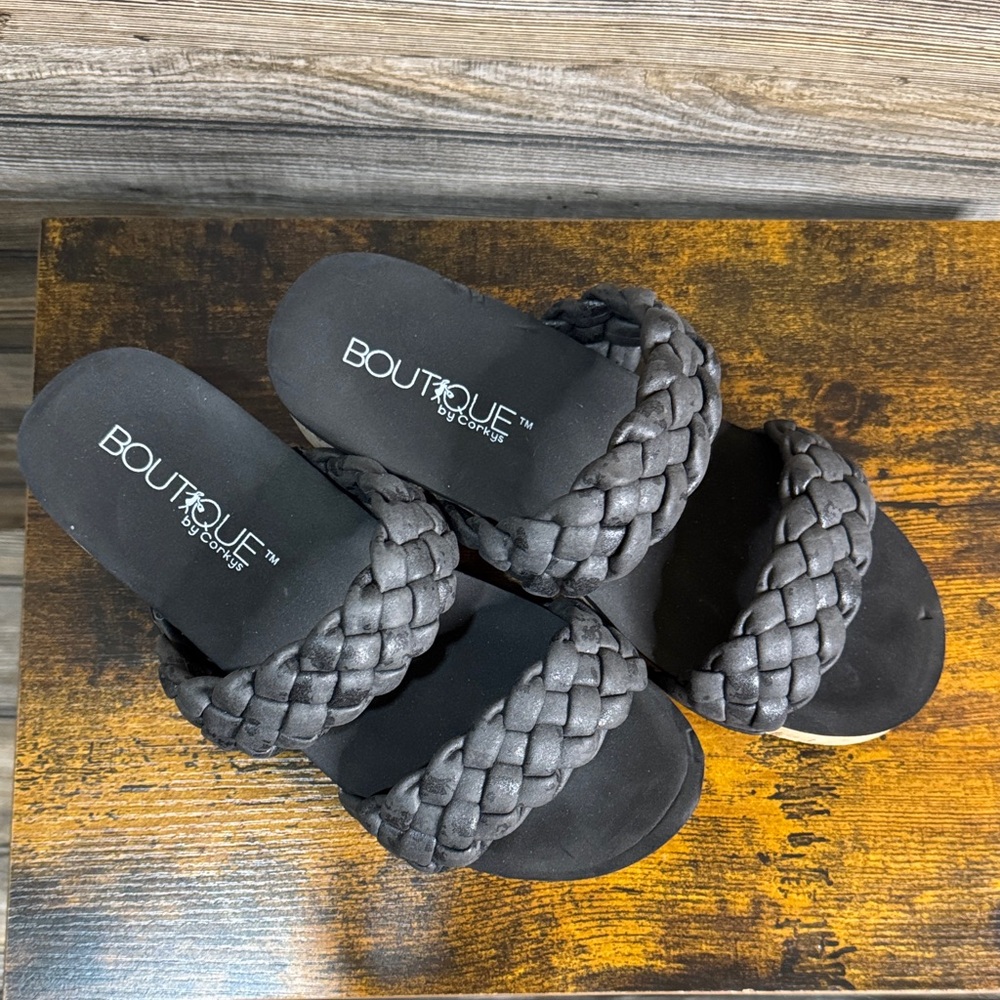 BOUTIQUE by Corkys Braided Double-Strap Slide Sandals - Black